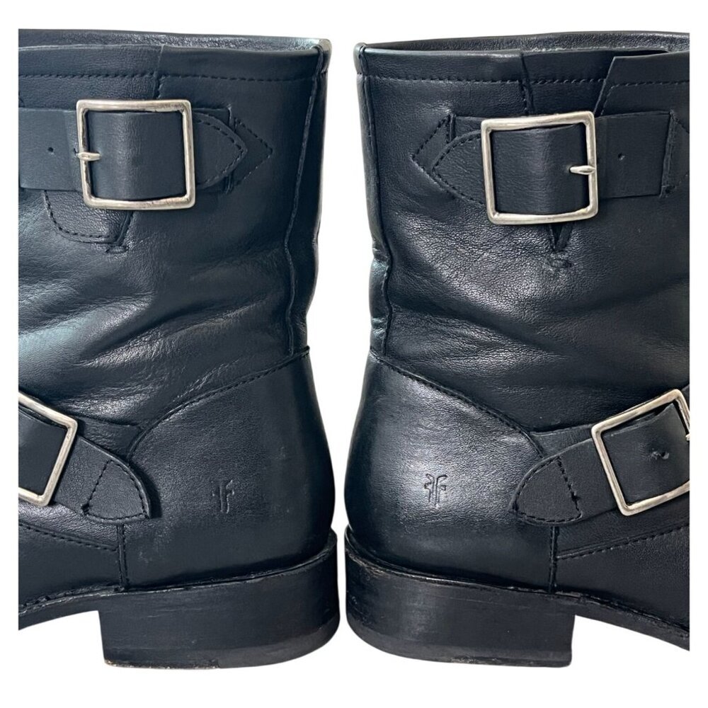 Frye Vicky Engineer Short Black Leather Buckle Boots Size 7.5 - Picture 9 of 10